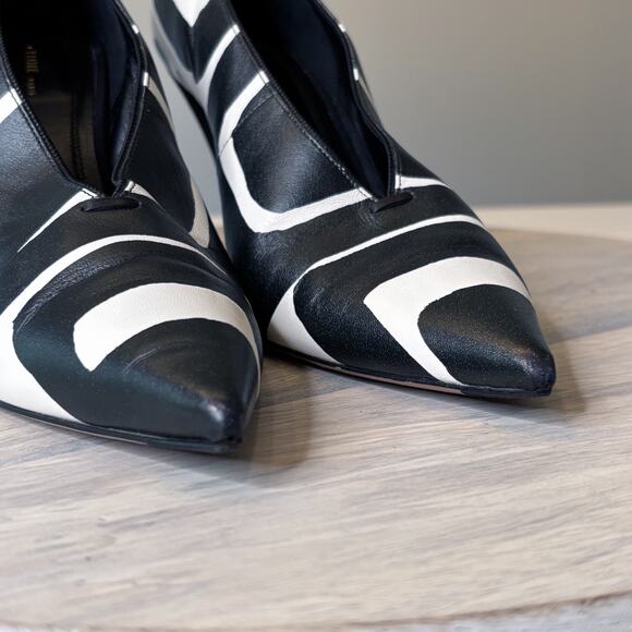 CELINE Paris Black White Graphic Leather Cone Heel Pumps Size 37 Made in Italy - Picture 5 of 14